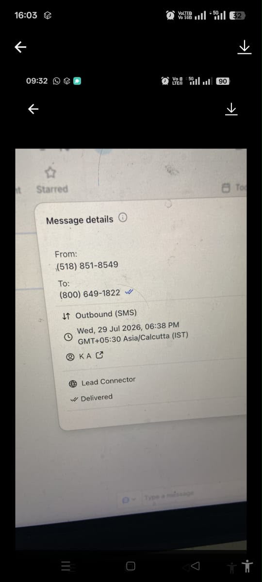 SMS delivery receipt